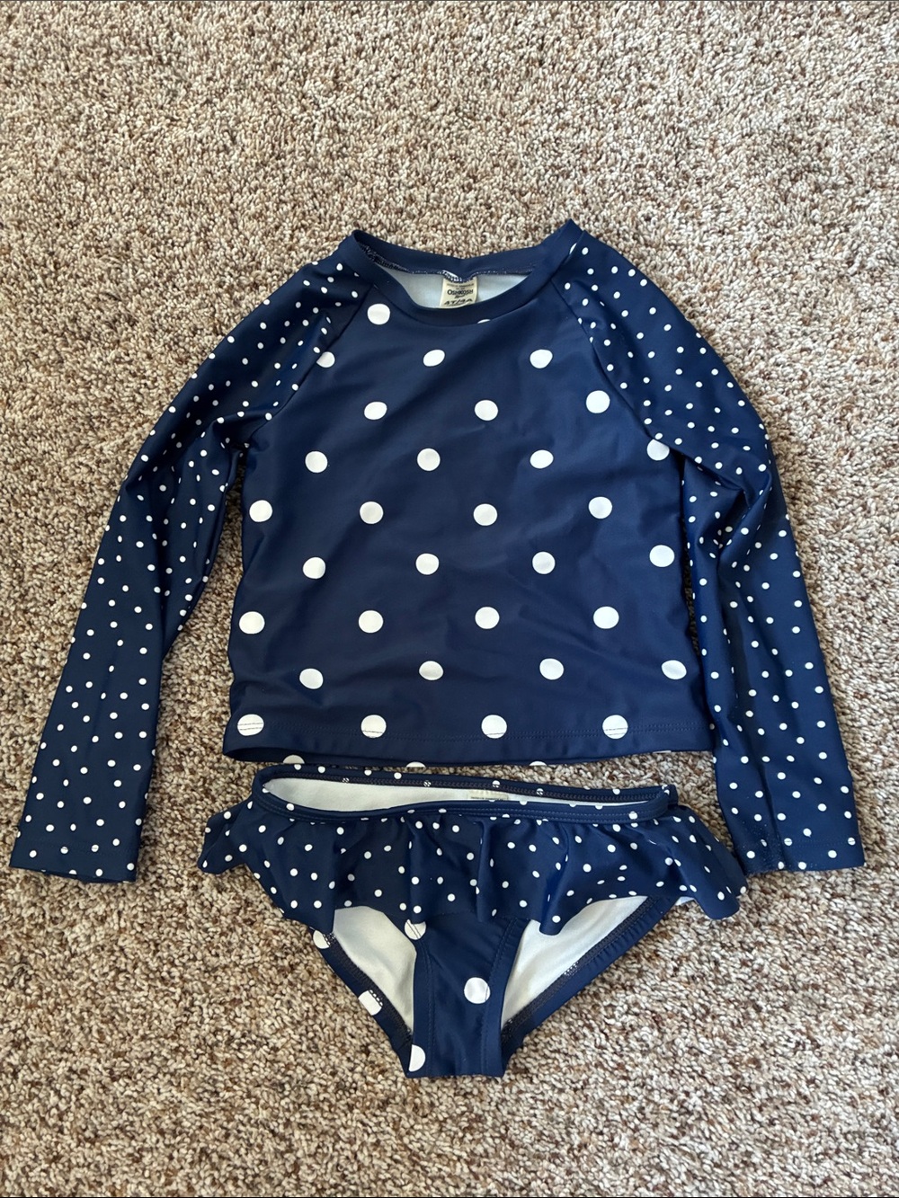 OshKosh B'gosh Navy and White Polka Dot Long-Sleeve Rash Guard Swim Set